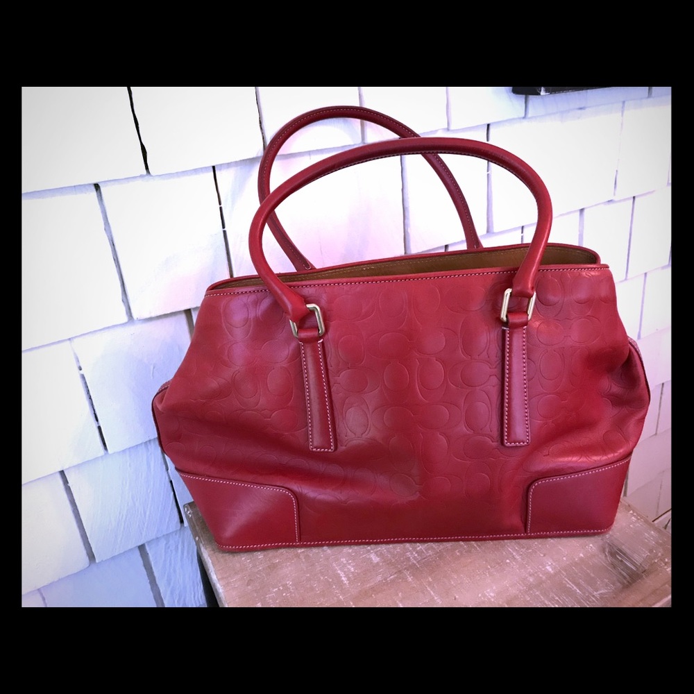 Red leather shoulder bag